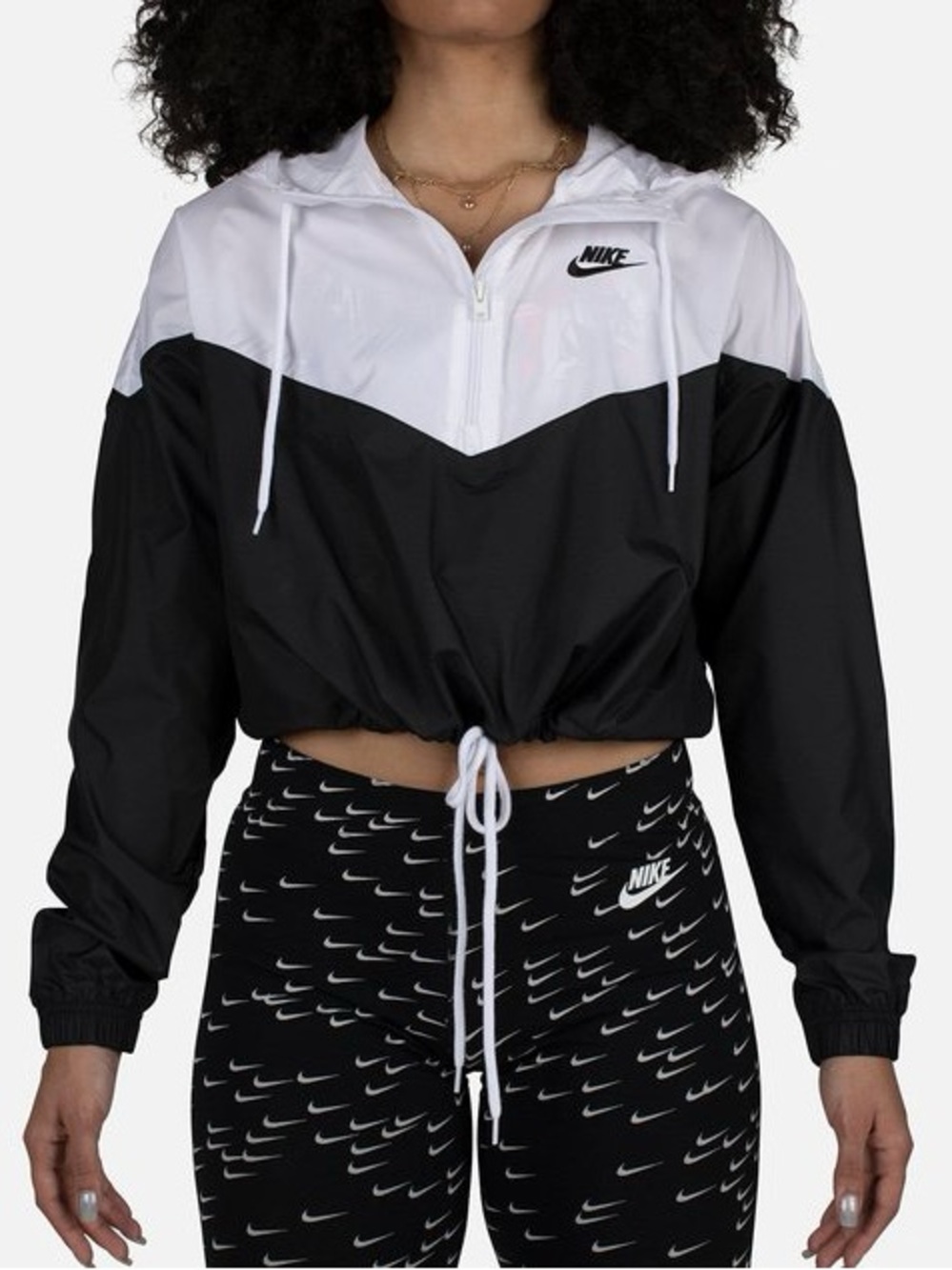 Nike Sportswear Windbreaker Jacket Black and White Womens cropped size s